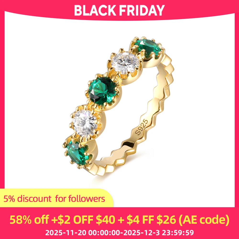 

ANDH культивированные изумруды с муассанитом, полувечное кольцо из серебра 925 пробы с позолотой, юбилейное свадебное обручальное ювелирное изделие, подарок для женщин