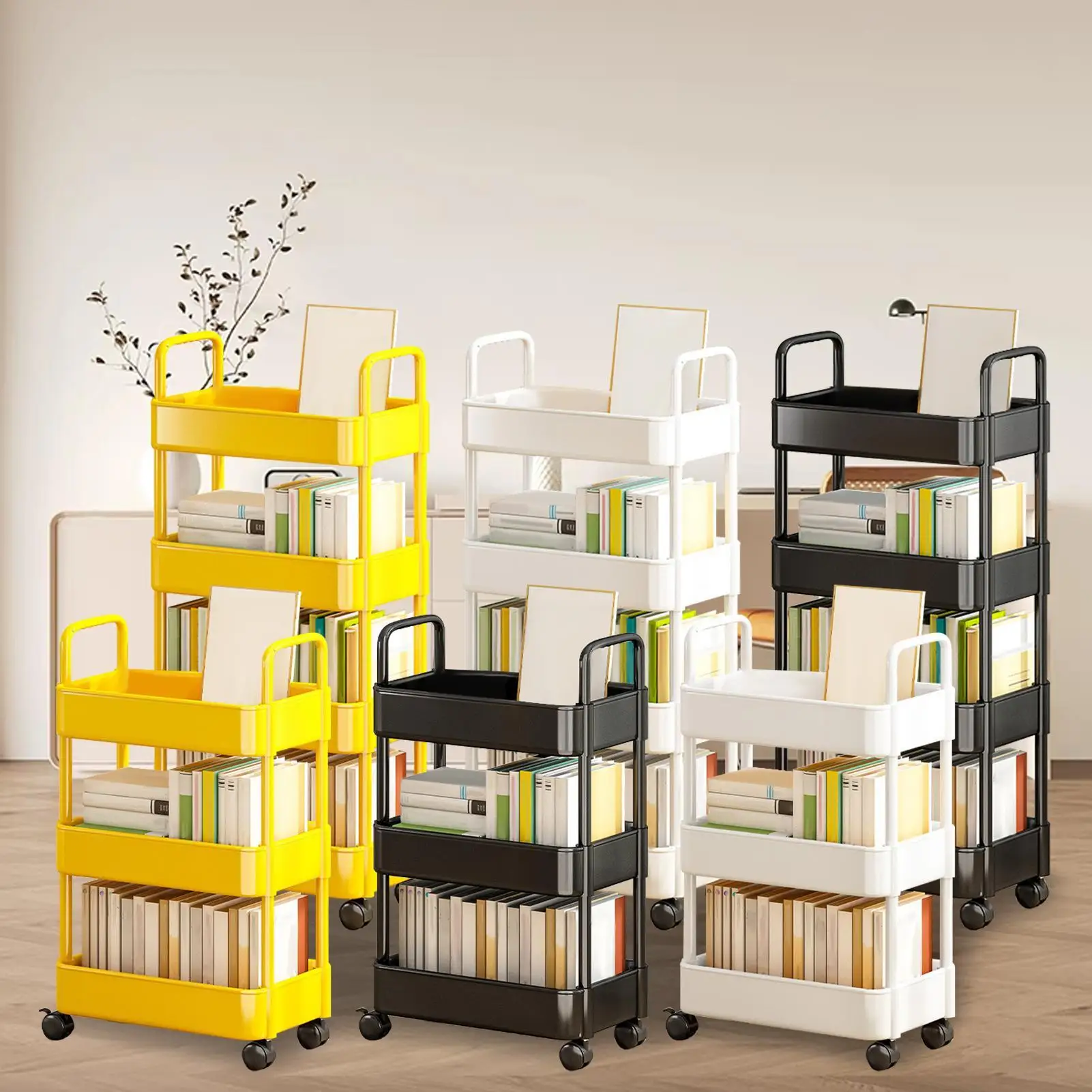 Rolling Cart Organizer Small Rolling Cart 3/4 Tier Utility Rolling Carts With Wheels Storage Trolley With Handles Suitable For