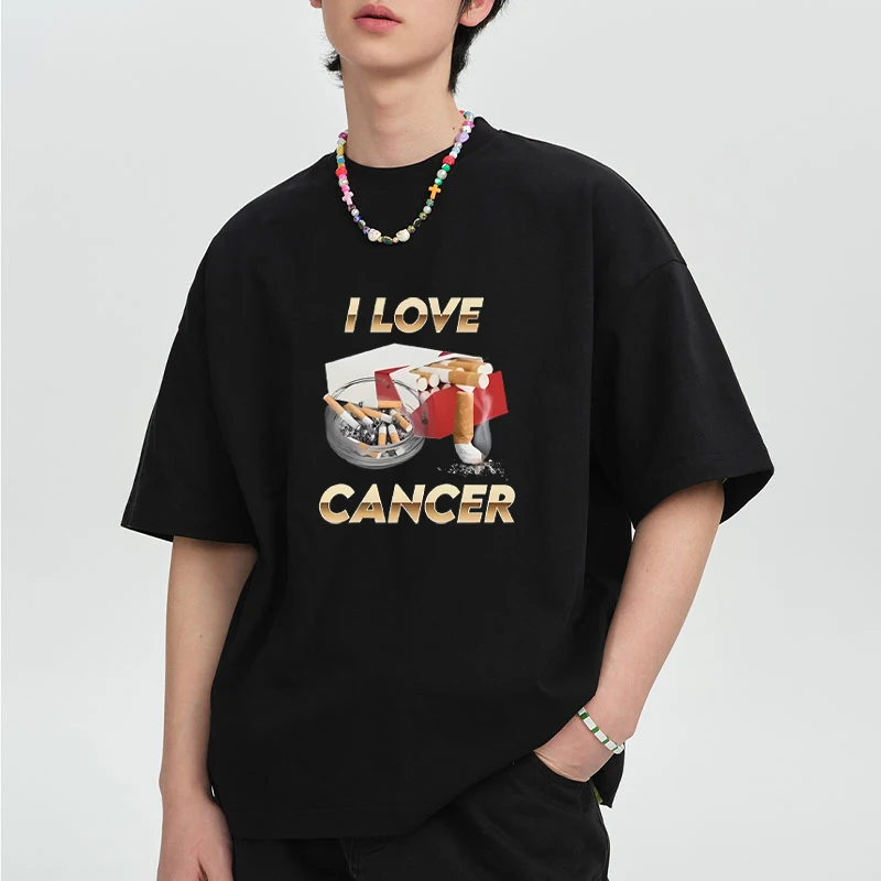 

I Love Cancer Meme Graphics short sleeve T-shirts Men Women Summer loose version T shirt breathable simple and versatile tops