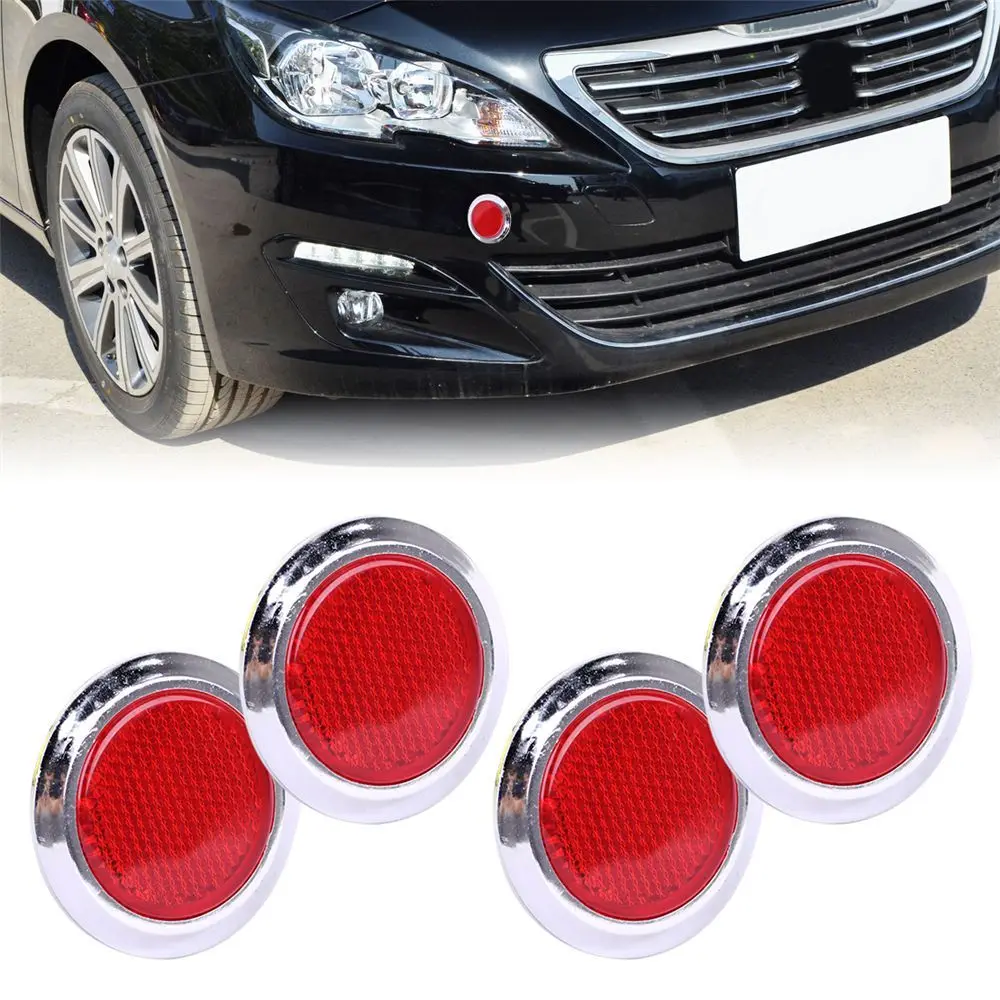 

4pcs Car Auto Round Chrome Red Reflective Sticker Self Adhesive Reflector Warning Sign Car Exterior Accessories