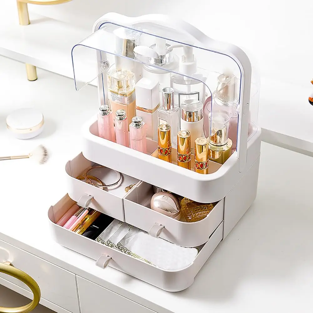 Cosmetic Organizer  Countertop Organizer For Dresser With Lid And Drawer Countertop Waterproof And Dustproof Skin Care Organizer