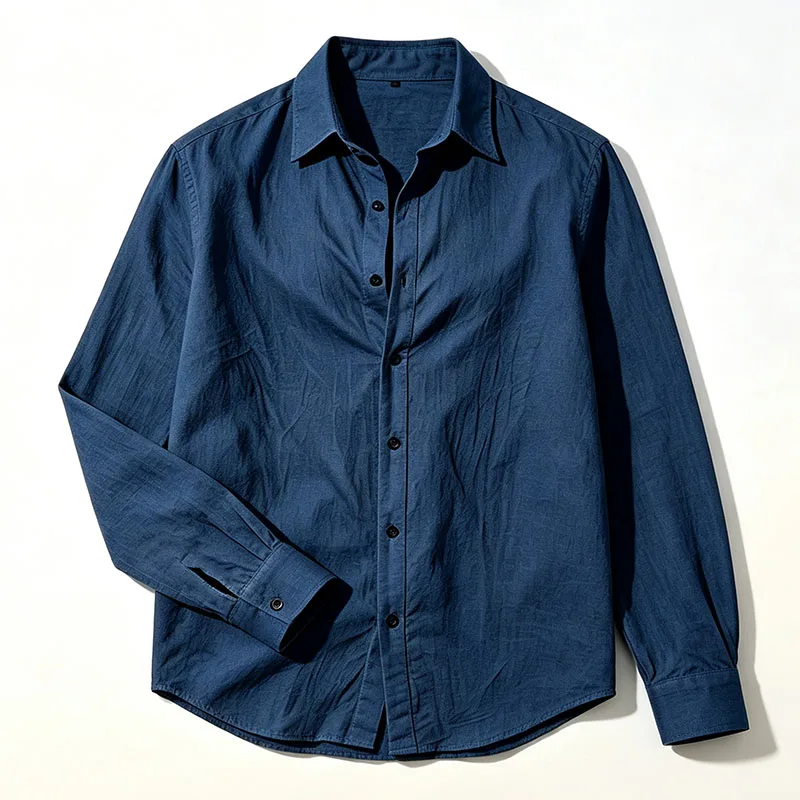 Herren-Leinenhemd für Frühling und Herbst, lässiges Langarmhemd mit Knöpfen, lockerer Schnitt, strukturierte Oberseite, leichtes Resort-Outfit für Herren – Detail 15
