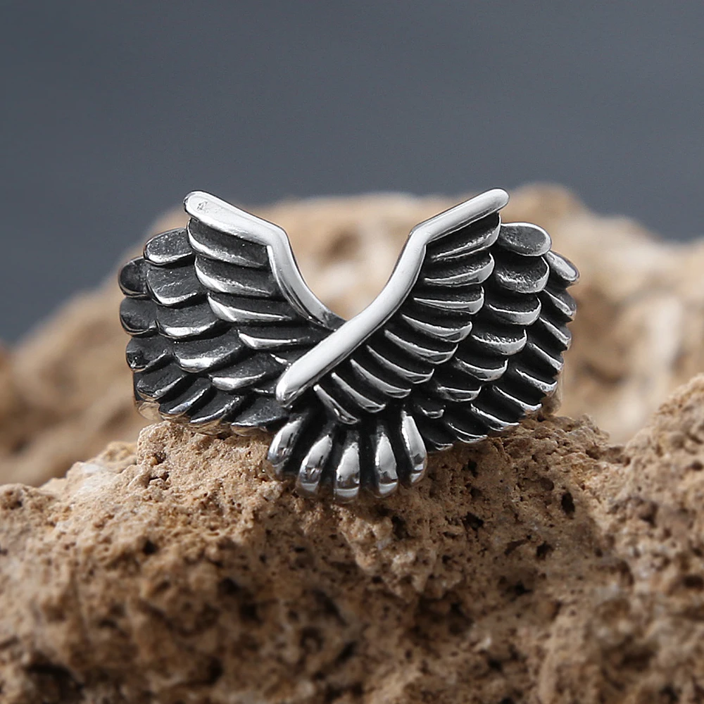 Gothic Archangel Michael Rings For Men Women 316L Stainless Steel Angel Wings Ring Punk Hip Hop Religious Jewelry Dropshipping