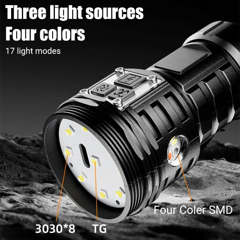 Mini LED Flashlight  Built-in 1500mah Battery 17 Lighting Modes Multi-function Portable Torch with Tail Magnetic Emergency Light