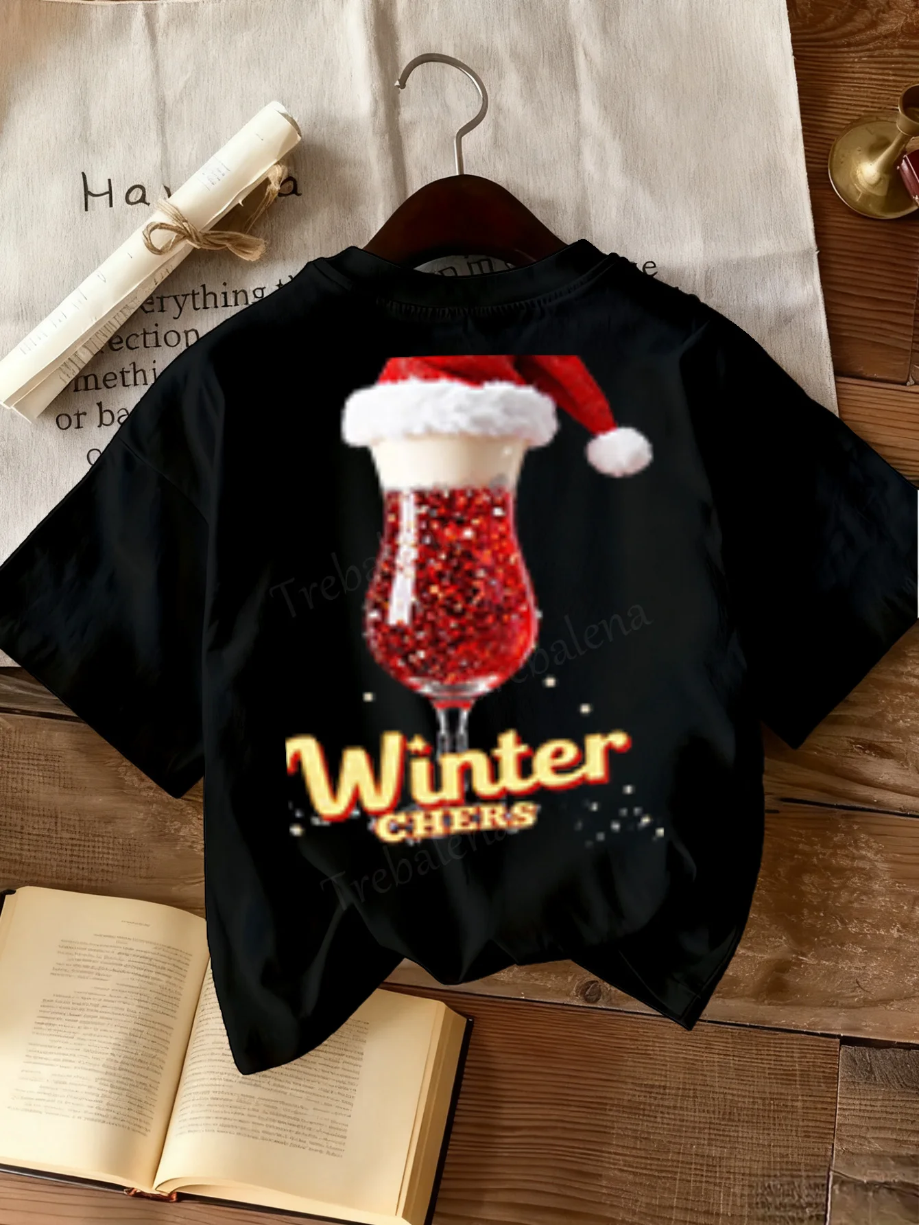 

Women T-shirt Winter Cheers Santa Cocktail T-Shirt for Women