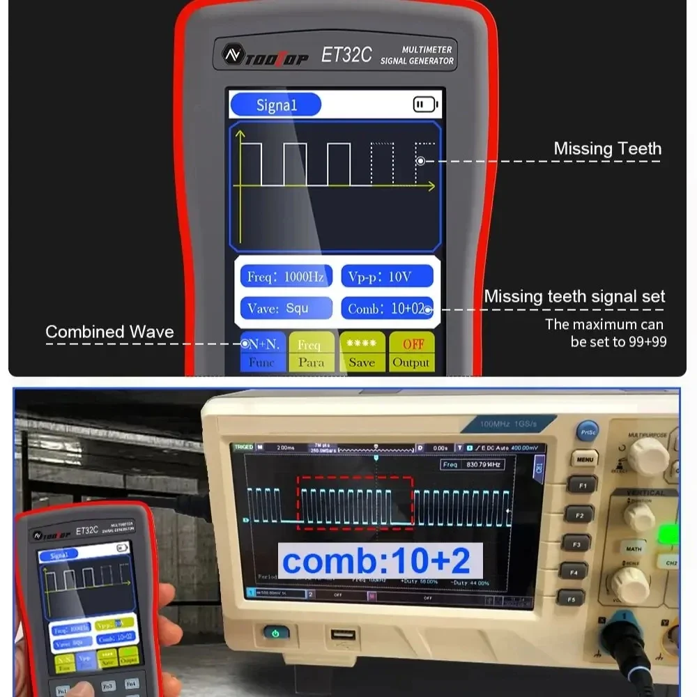 TOOLTOP ET32C Automotive Signal Generator Multimeter Car Signal Simulator Duty Voltage Hz Ohm Capacitor Ignition Coil Test