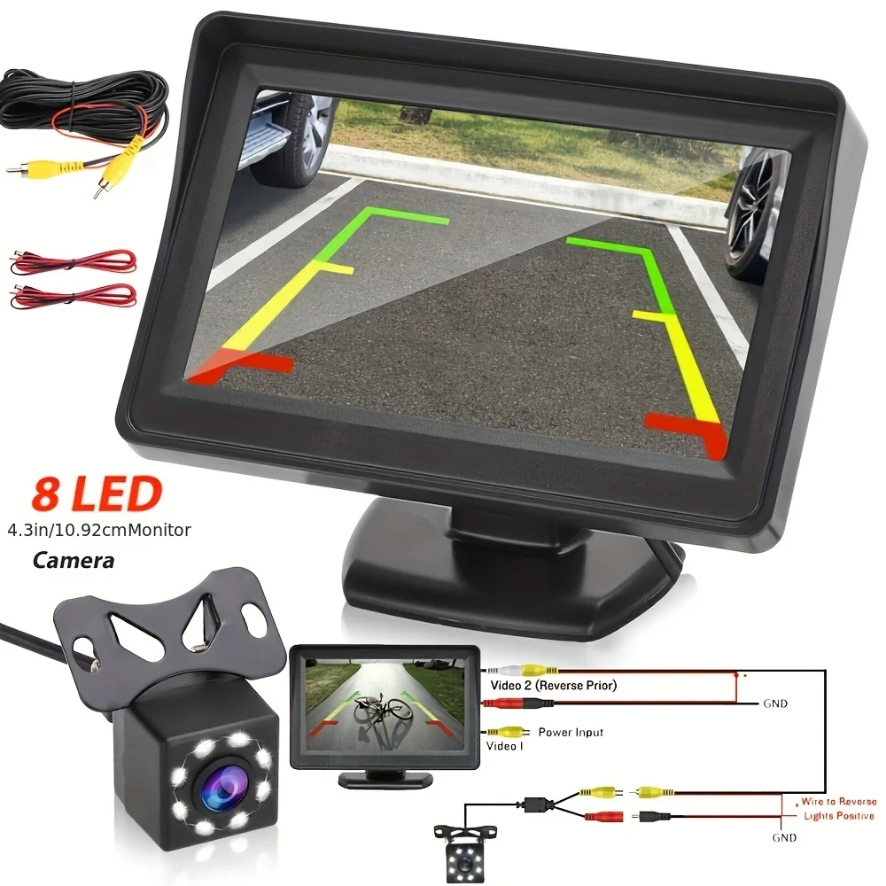 4,3-Zoll HD LCD Rückfahrkamerasystem mit Nachtsicht, Einfache Installation - Geeignet für Limousinen, SUVs, Wohnmobile und Pickups