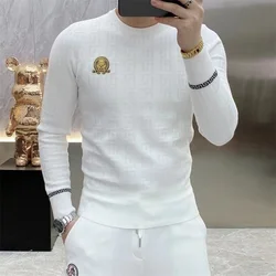 New Men's Crew Neck Sweatshirts Solid Color Large Sweatwear Spring Outdoor Jogging Tops Pullover Sweater for Men