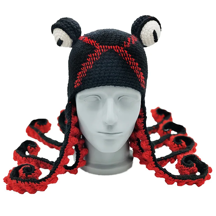 

Ins New Fashion Woolen Hat Men Women Halloween Party Funny Trick Octopus Head Cover Unisex Handmade Crochet Knitted Cap Headgear