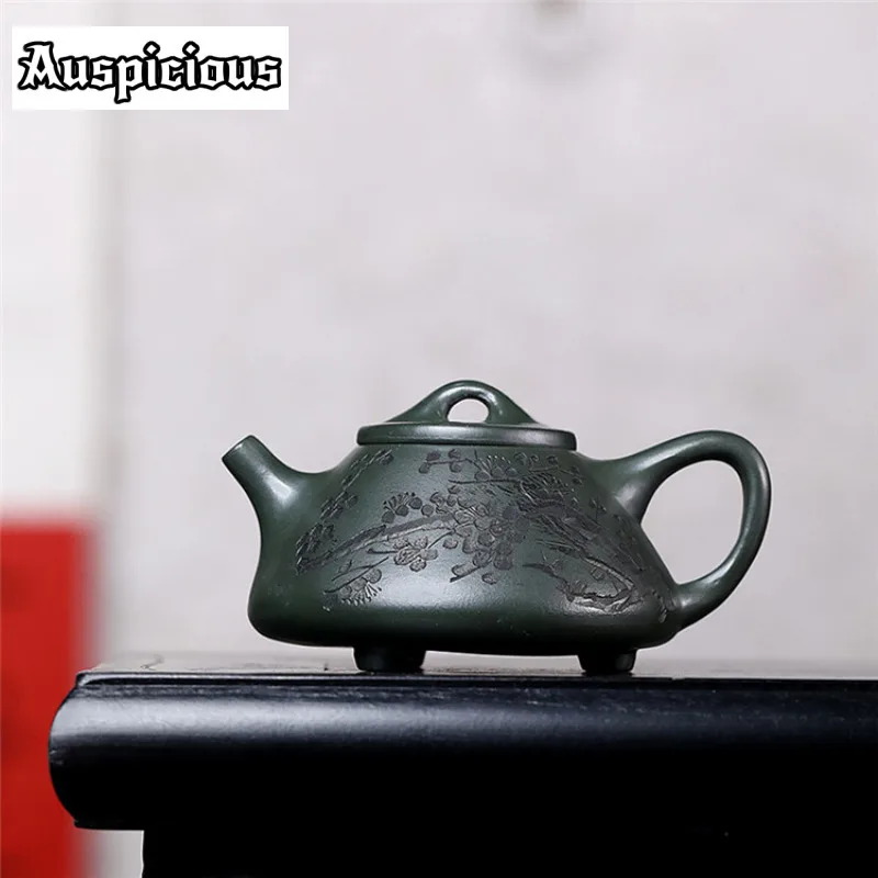 200ml Yixing Purple Clay Teapots Handmade Engrave Plum Blossom Stone Spoon Pot Raw Ore Green Mud Kettle Zisha Tea Set Cha Gift