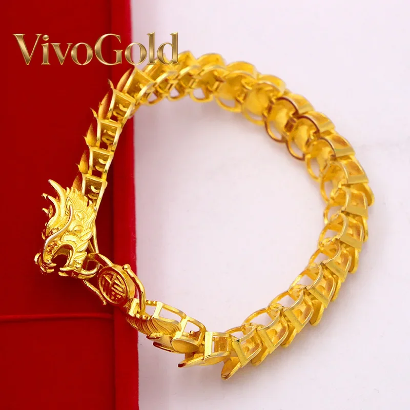 

Золотой браслет VivoGold9999 с изображением доминирующего дракона, 24-каратное настоящее золото, мужской стиль, прочный и элегантный, в стиле «местный тиран» (или «мощный лидер»), брутальный дизайн.