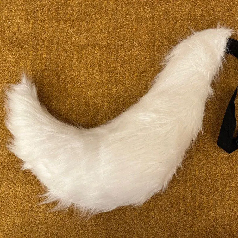 수제 모피 늑대 개 꼬리 소녀 플러시 코스프레 Fursuit 액세서리 여성용 가짜 모피 늑대 꼬리 로리타 동물 꼬리 할로윈