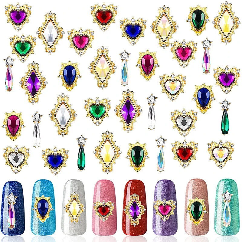 100Pcs Heart/Drop Nail Charms Jewelry Luxury Diamond Nail Parts Gems Stones Crystal Rhinestones Nail Art Decoration Accessories