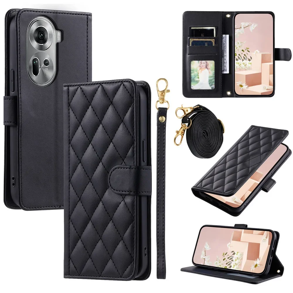 Reno 11F 12 12F 5G 2024 Flip Case For OPPO Reno 11 Pro Crossbody Strap Leather Wallet Book Funda Reno11 F 12 Pro 9A 7A 5A Cover