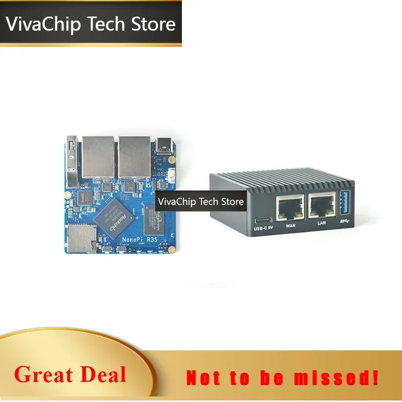 VivaCTNanoPi R3S Mini Development Board, Full Metal Case RK3566 Dual Gigabit Ethernet Ports