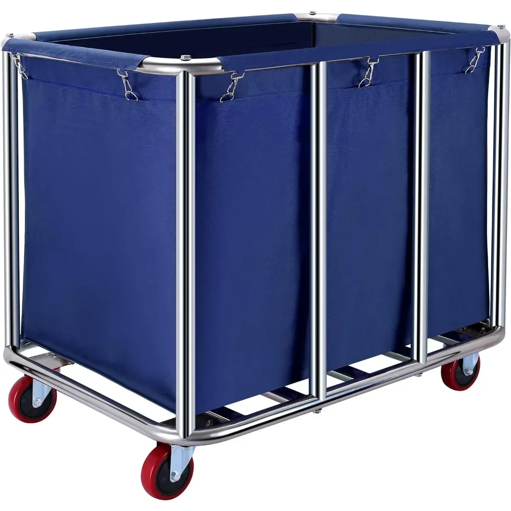 for  Commercial Laundry Cart with Wheels, 400L Capacity, Sturdy Steel Frame, Waterproof Oxford Cloth, 330 lbs Load, Blue