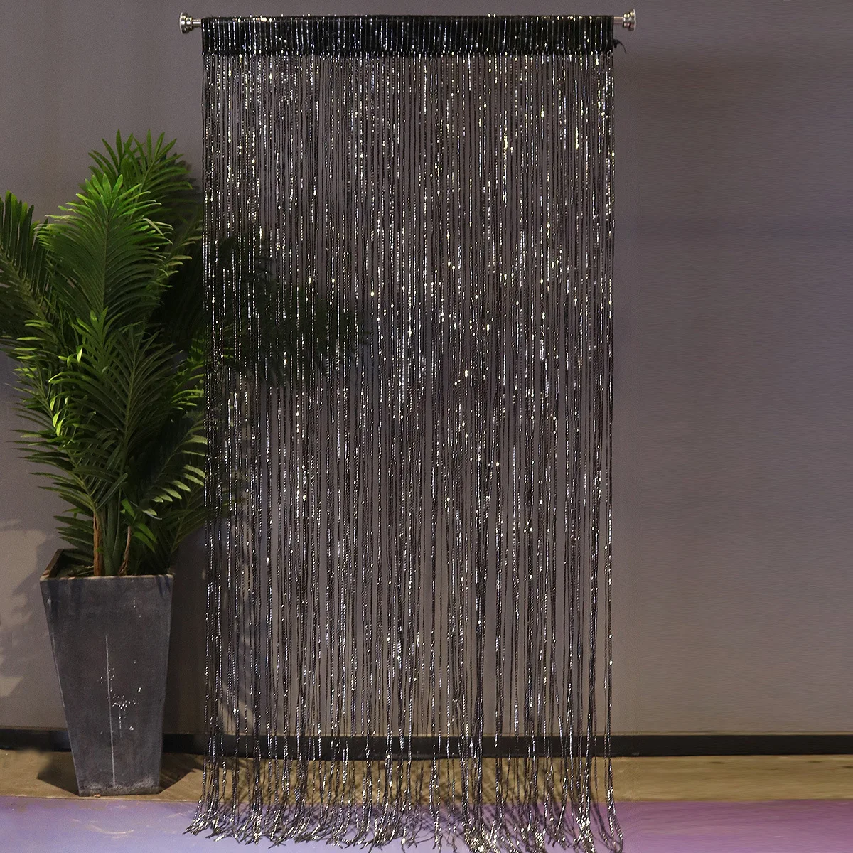 Sparkling Silver Tassel Thread Curtain S Curtain Wedding Props 1*2m Encrypted Silver Door Curtain Partition Finished Curtain