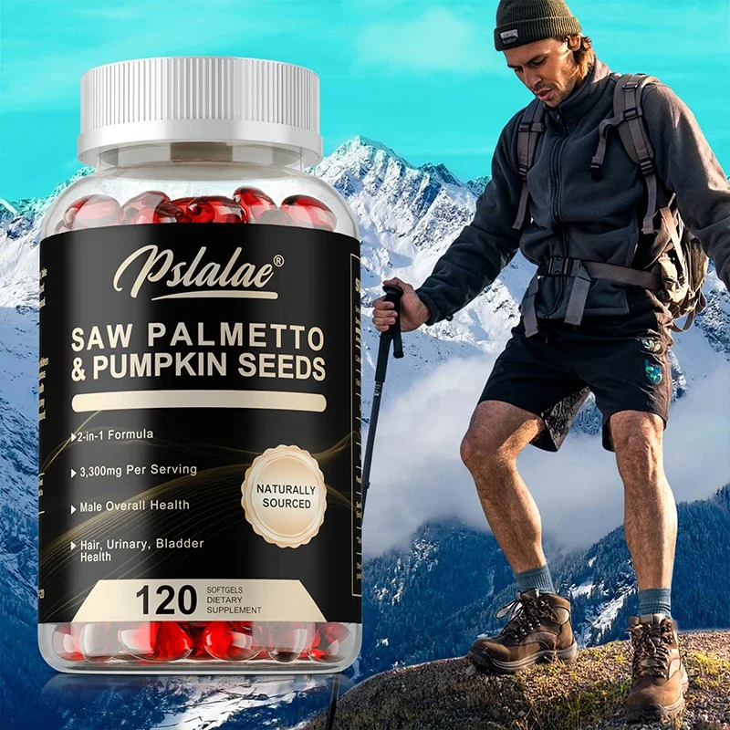 Aceite de semilla de calabaza 2 en 1 y Saw Palmetto - Suplemento capilar para la salud de la próstata Salud urinaria - 120 piezas