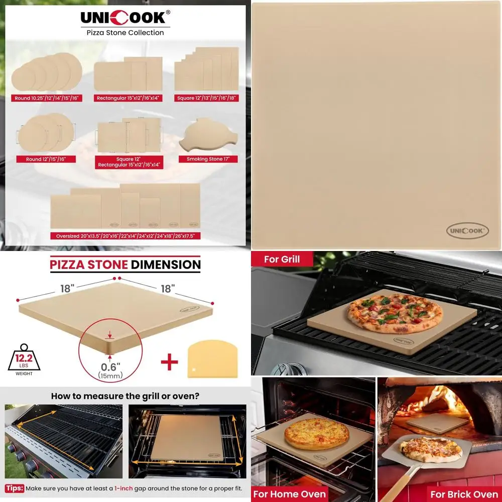 

18 Inch Square Heavy-Duty Pizza Stone for Oven and Grill, Thermal Shock Resistant Baking Stoneware