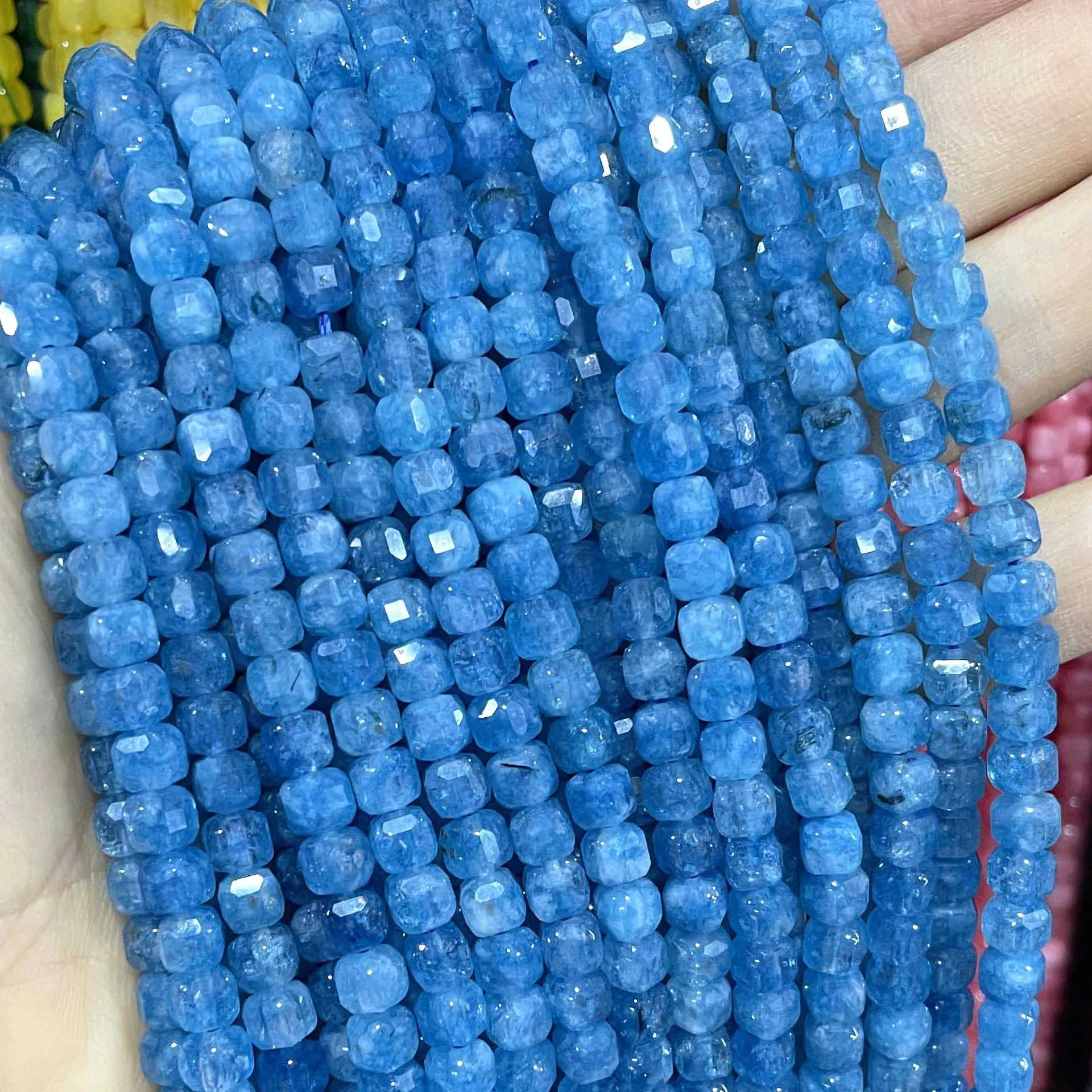Faceted Natural Stone Square Quartz Agates Chalcedony Loose Spacer Beads for Jewelry DIY Making Bracelet Accessories 5-6MM