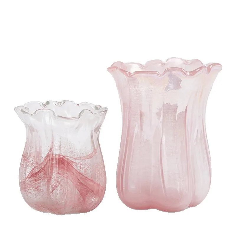 

Simple pink glass vase ornament light luxury high-end living room flower arrangement decoration flower device