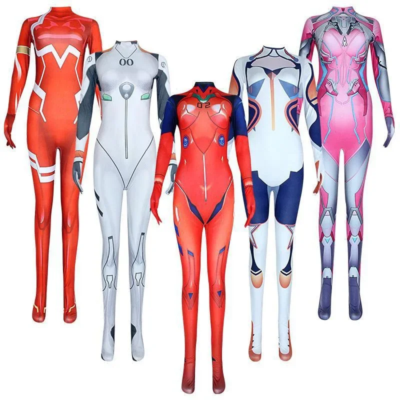 ฮาโลวีนผู้หญิง Asuka คอสเพลย์เครื่องแต่งกาย Zentai Fullbody อะนิเมะ 3.0 Asuka Langley Saryu Jumpsuits ชุดบอดี้สูทผู้ใหญ่เด็ก