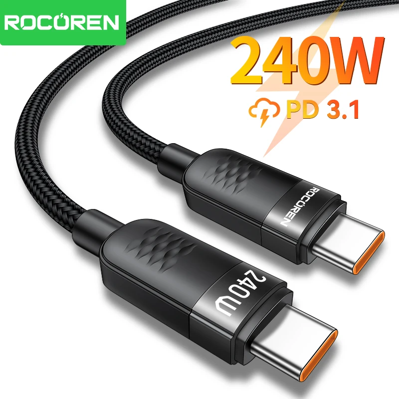 Rocoren 240W Fast Charging USB-C to USB-C Data Cable PD3.1 Quick charging Type C Cord For MacBook iPhone 15 Samsung Galaxy S24