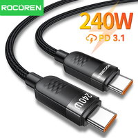 Rocoren 240W Type-C to USBC Data Cable PD3.1 Quick Charging 100W Type C Cord Fast Charging For MacBook iPhone 16 Samsung Xiaomi