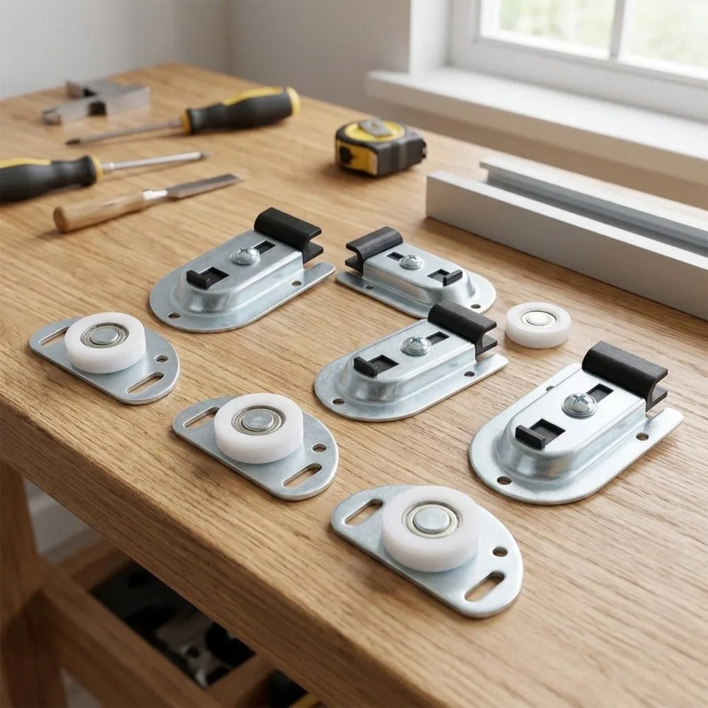 6 Piece Sliding Door Wheel Kit with for top Brackets and Mounting Hardware for DIY Closet and Wardrobe Door Installations