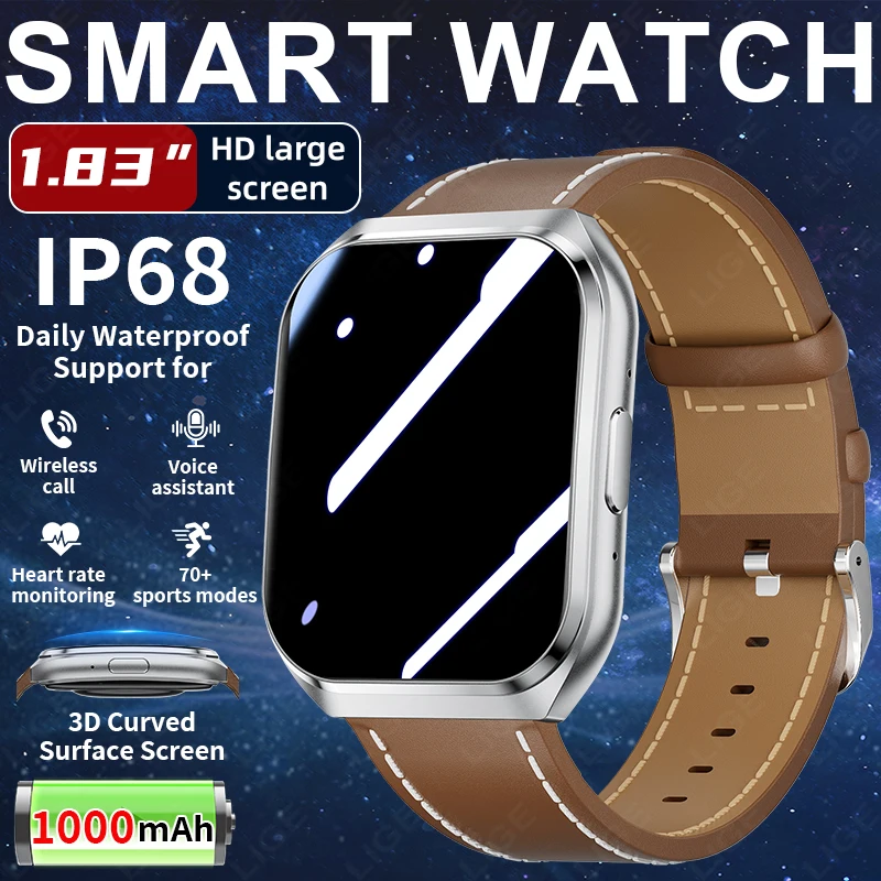 LIGE 3D Curved Display 1000mah Battery Smart Watch 2026 Men 1.83
