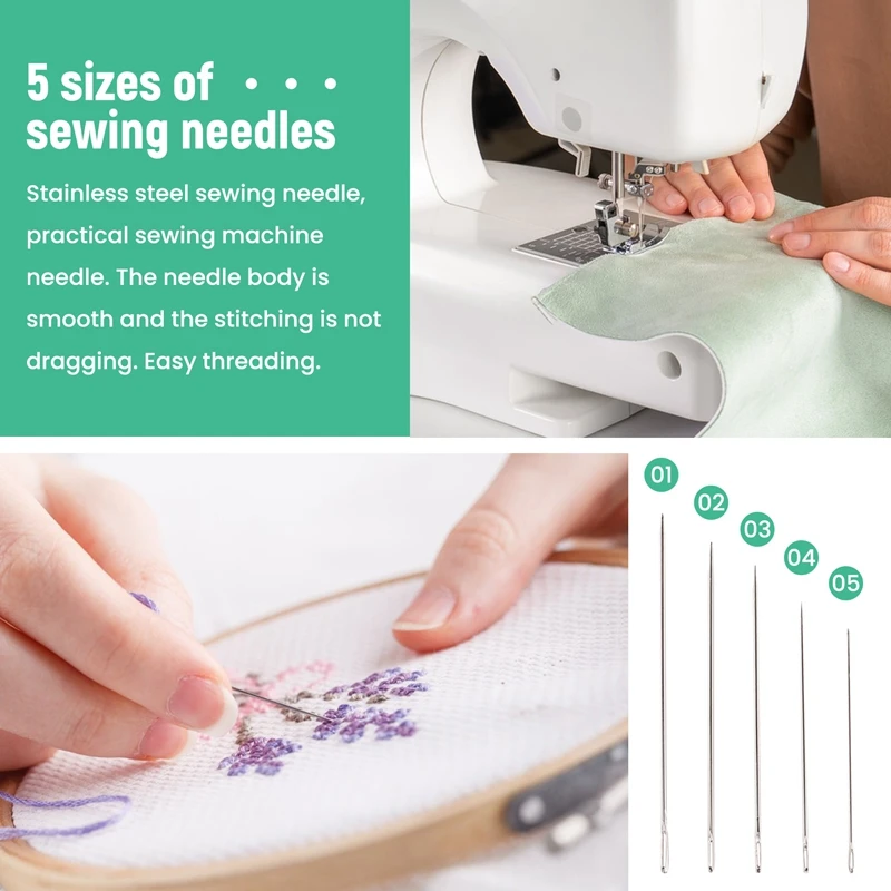 25 إبرة خياطة كبيرة للعين - 5 أحجام إبر خياطة يدوية كبيرة في أنبوب تخزين شفاف للخياطة والحرف اليدوية - A51M