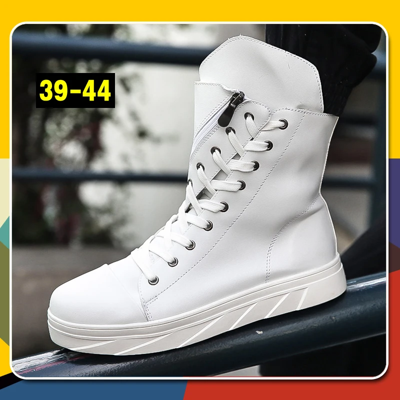 

New Boots Men British Style White High Top Sneakers Shoes For Men Punk Ankle Boots Fashion Motorcycle Boots Vulcanized Shoes