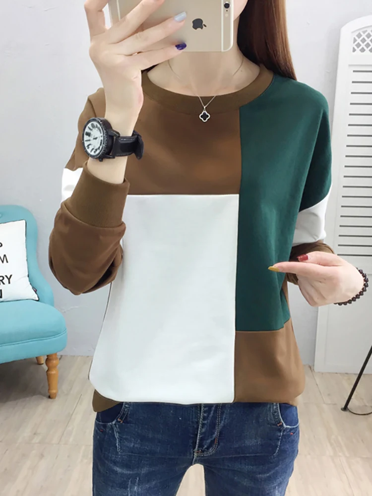 tee shirt femme women t-shirt autumn winter patchwork o-neck camisetas verano mujer 2024 long sleeve t shirt vintage