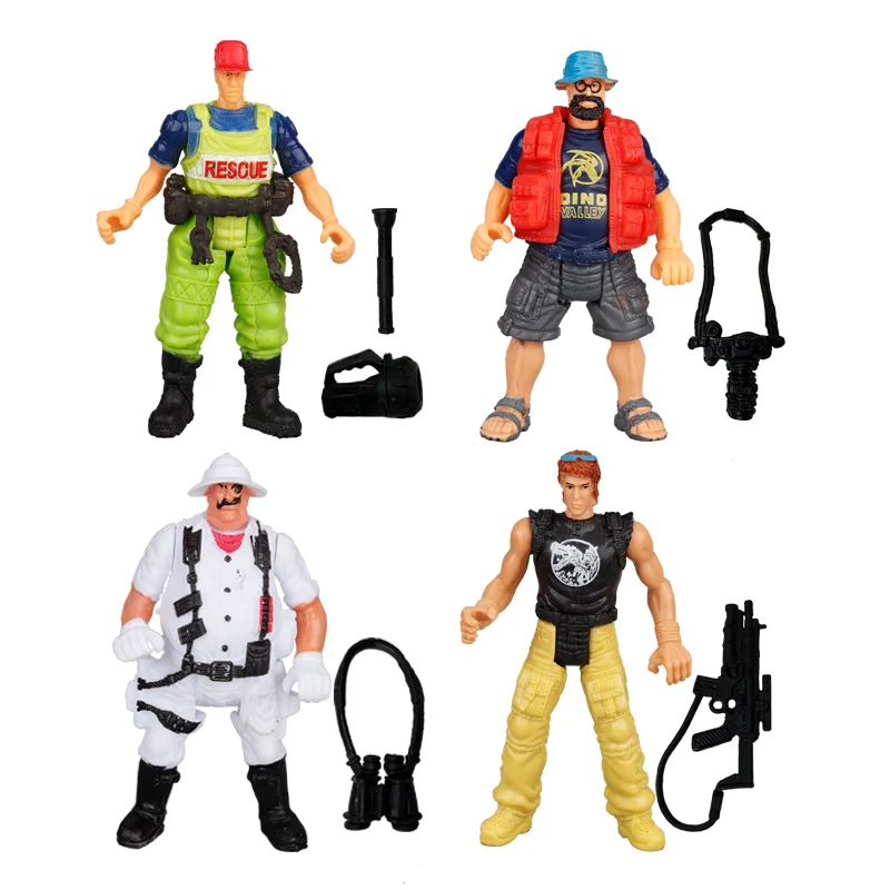 4 pièces 4 pouces pompiers Explorer chasseur aventurier Police hommes soldat figurines d'action Playset jouet avec outils pour enfants garçon enfant cadeau