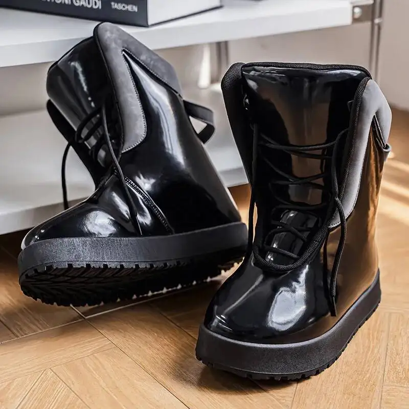 2025 зимние шикарные мужские высокие ботинки, мягкие морозостойкие теплые снежные ботинки, новые уличные однотонные нескользящие повседневные праздничные ботинки