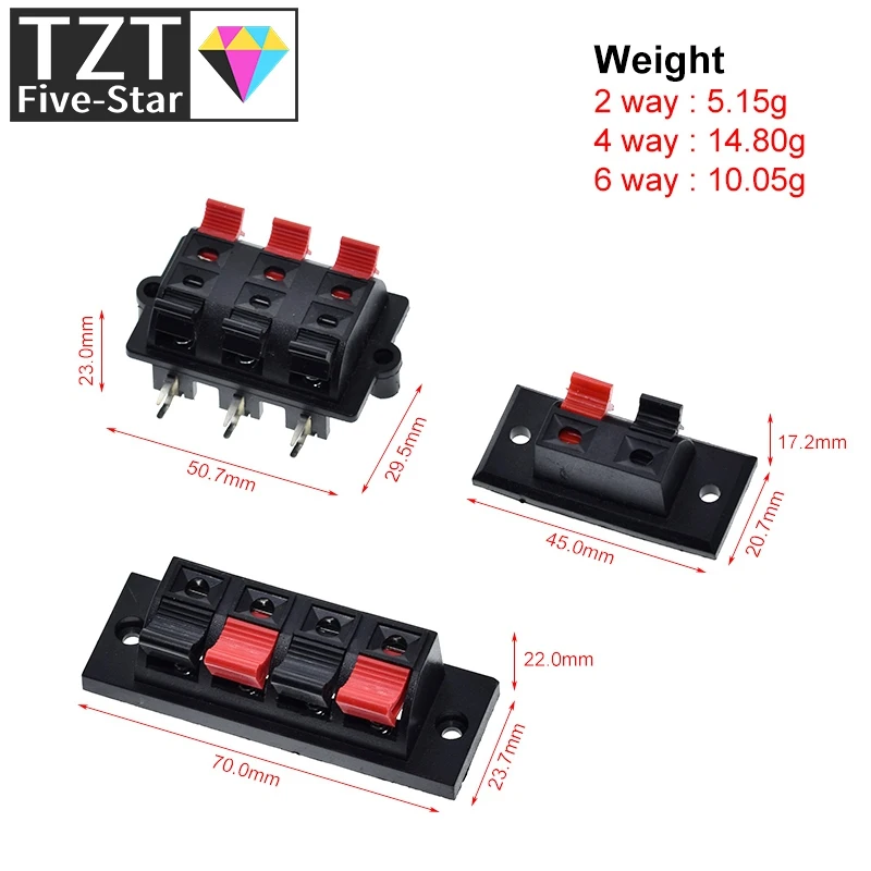 TZT  2 4 6  Way Spring Push Release Connector Speaker Terminal Strip Block