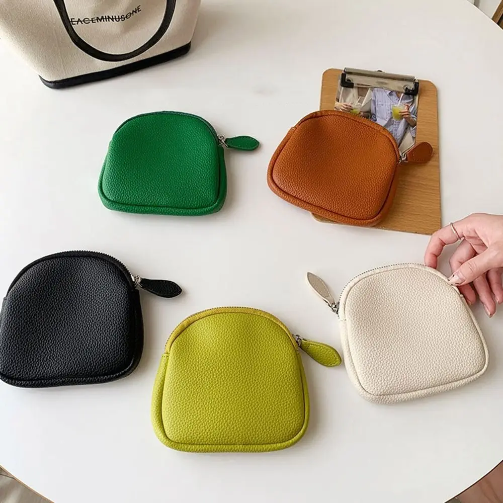 Simple Soft PU Leather Zipper Coin Purse Lipstick bag Cosmetic Bag Card Holder Korean Style Thin Small Wallet Travel