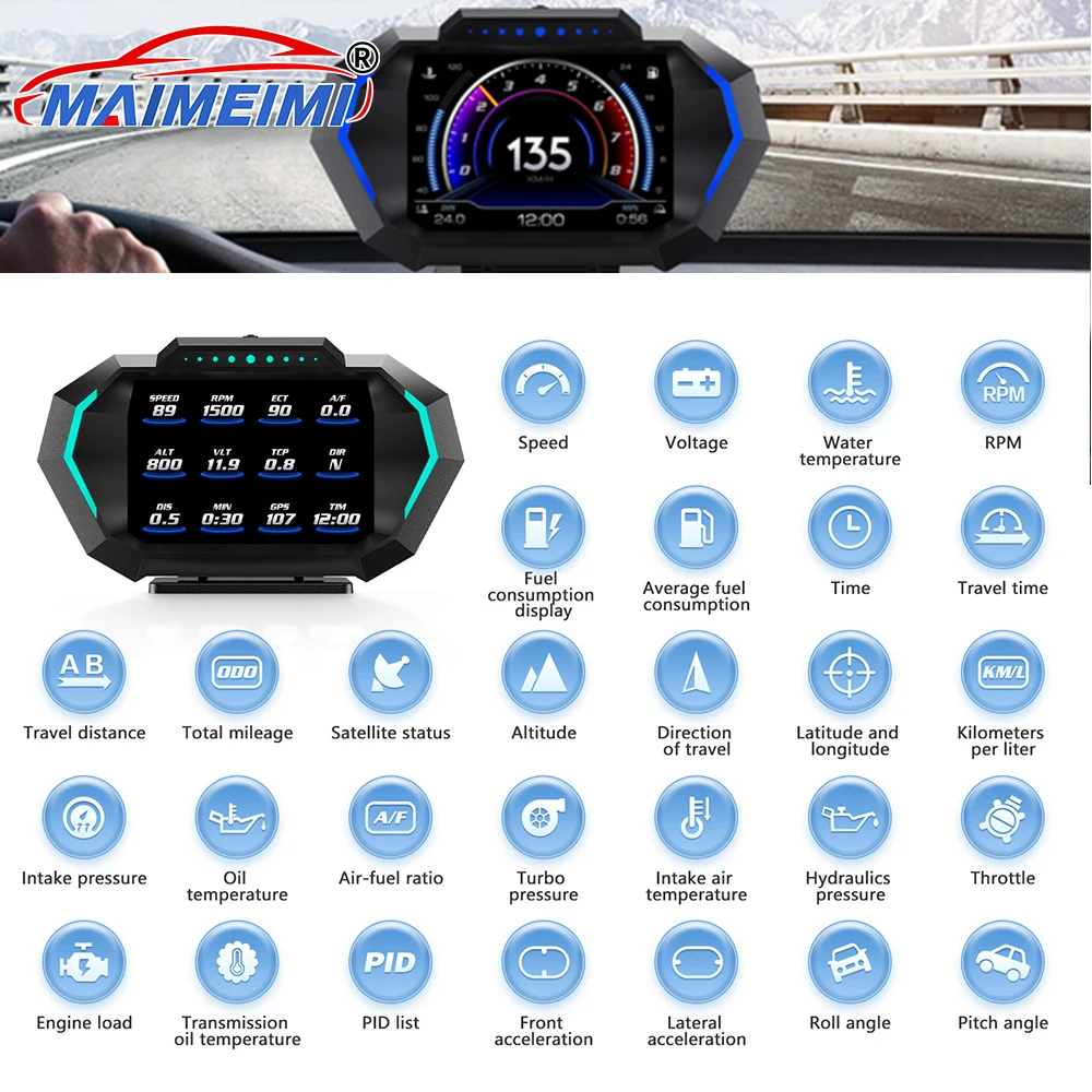 

P24 Head Up Display OBD GPSDigital Dashboard Multi-function Intelligent Car System Speedometer Odometer fuel consumption for Car