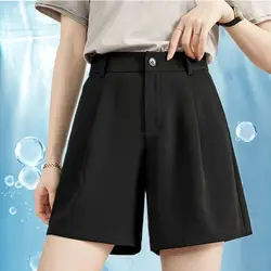 Suit Shorts Women Wear Loose Waist Tight Waist High Thin Loose Straight Leisure A -line Wide -legged Female Three -point Pants