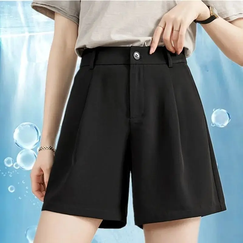 Suit Shorts Women Wear Loose Waist Tight Waist High Thin Loose Straight Leisure A -line Wide -legged Female Three -point Pants