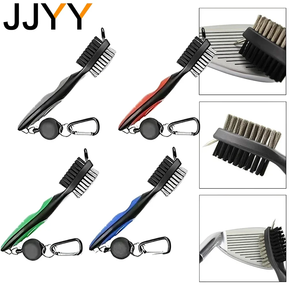 

Golf Club Cleaning Brush Retractable Groove Cleaning Tool Accessory Double Sided Durable Retractable Golf Club Brush Carabiner