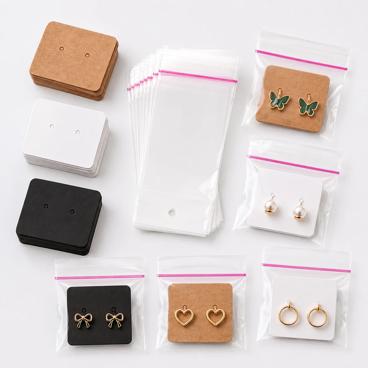 50/100 Stück Kraftpapier-Schmuckkarten mit durchsichtiger Ziplock-Tasche, Ohrringkarten für Halsketten-Verpackungszubehör und Präsentation – Detail 4