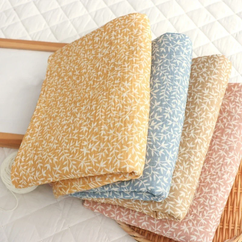 

135X100Cm Soft Willow Leaf White Shadow Baby Cotton Double Layer Gauze Warm Crepe Fabric Children's Pajamas Sewing Cloth