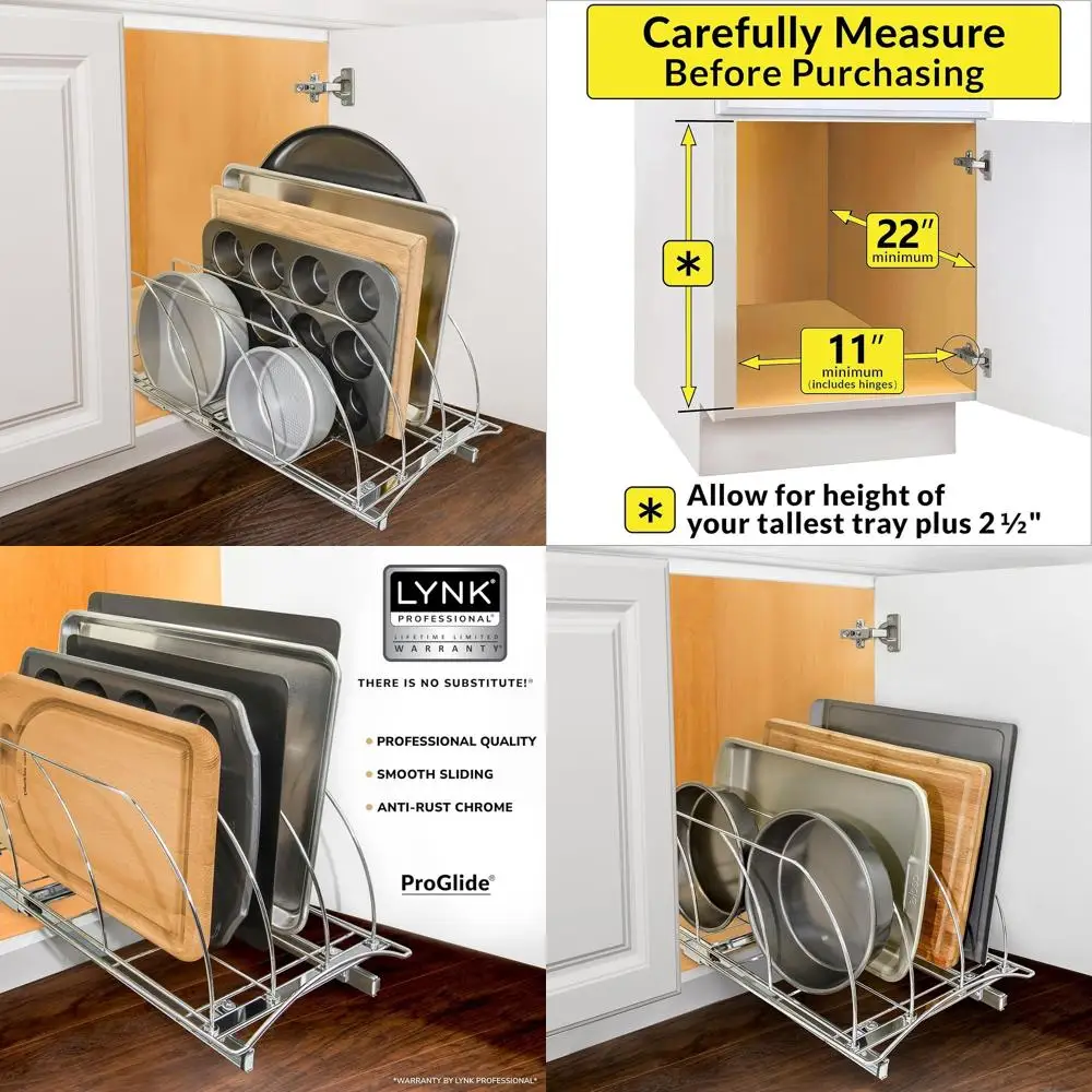 

Slide-Out Kitchen Cabinet Organizer for Cutting Boards, Cookie Sheets & Baking Pans - 10 x 21 Deep, Chrome Finish, Lifetime Warr