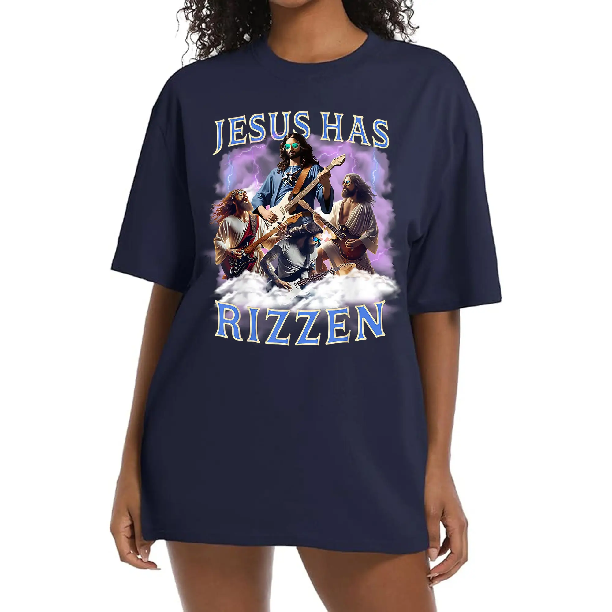 Vintage He Is Rizz In Jes Us Rocks On Electric Guitar Has en T Shirt Funny Comfort Color