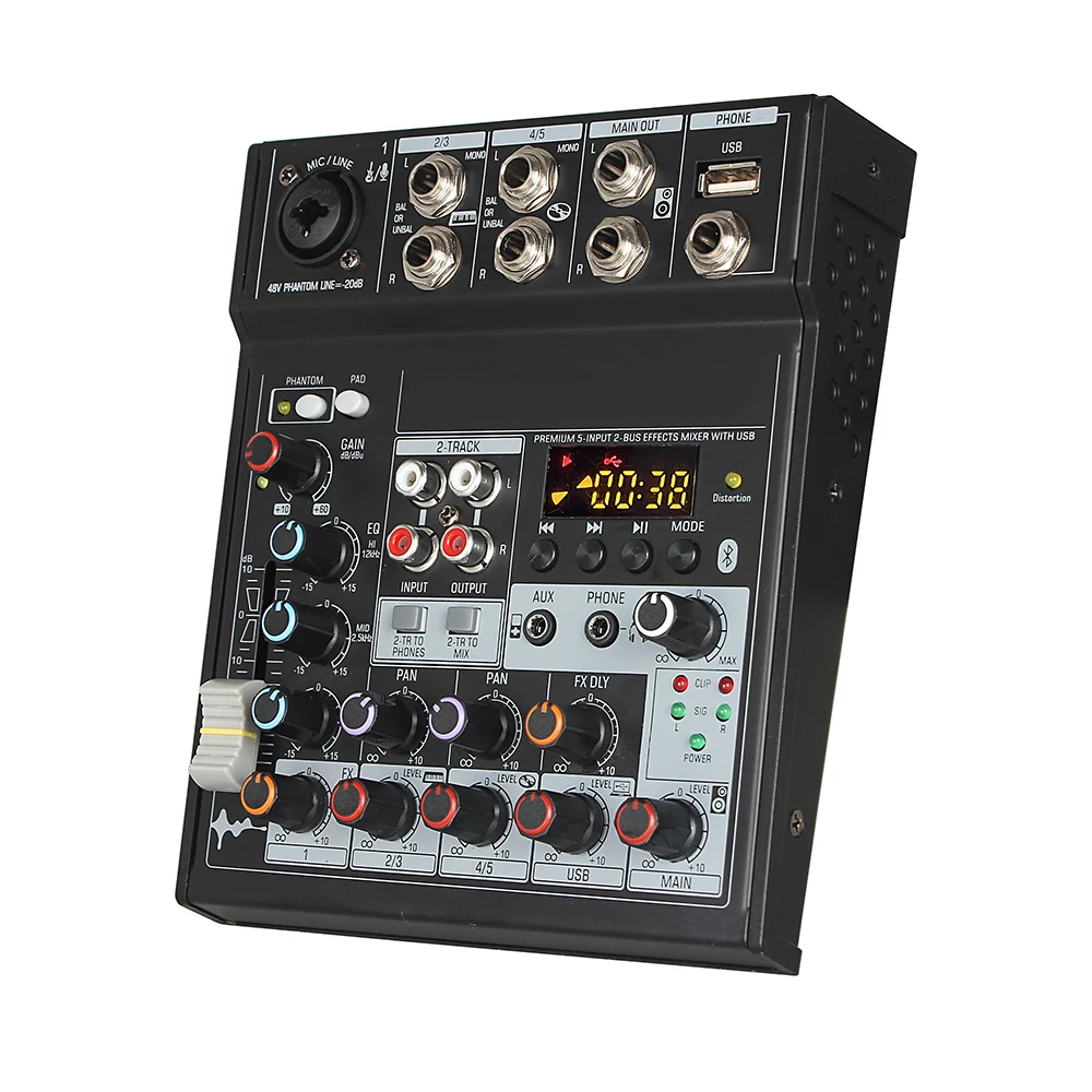 TG502 Audio Mixer 4 Channel Stereo Sound Board Console System 48V Phantom Power for Live Streaming Gaming