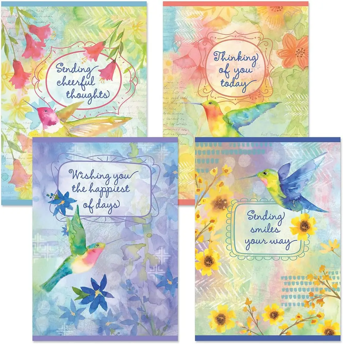 

Hummingbird Garden Friendship Greeting Cards - Set of 8 (4 Designs), 5 x 7 Inches, Sentiments Inside, Envelopes Included, Thinki