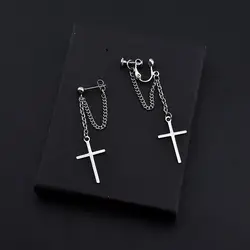 2PCS Cross Ear Cuff Earrings Tassel Rhinestones Piercing Stud Earring Simple Chain Clip Earrings Cuff 2023 Trendy Women Jewelry