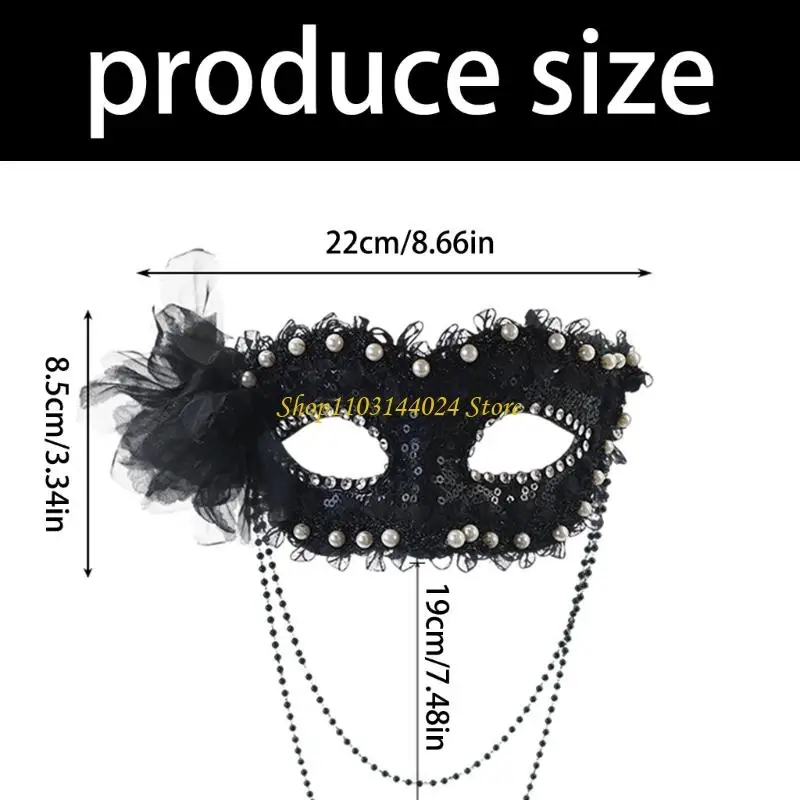 N5ke halloween falso pérolas embelezadas meia máscara ajuste confortável acessório fantasia plástico para festas