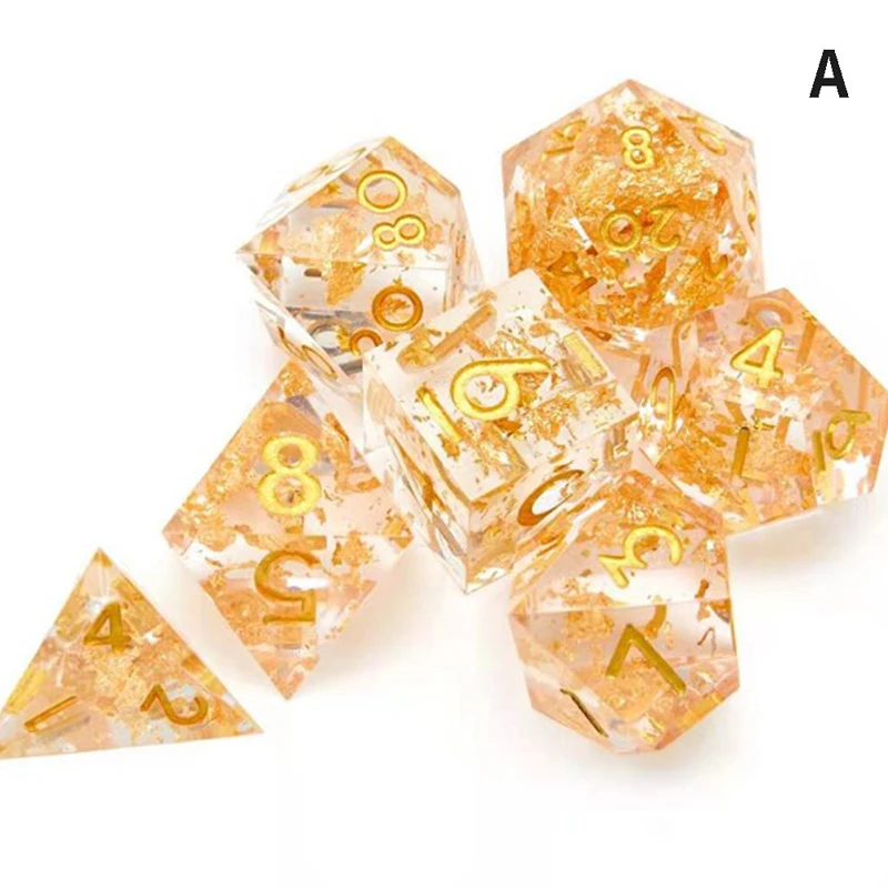 7Pcs/Set DND Dice Set Handmade Resin Polyhedral Dice Set Sharp Edge for RPG Role Playing Table Games Party Toy